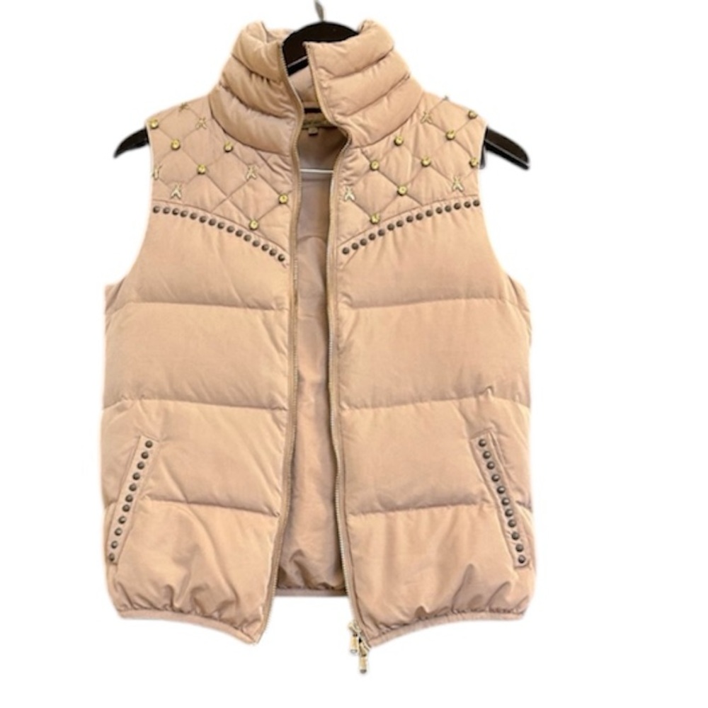 Patrizia Pepe size 40 (sz 6) soft pink Duck Down Vest with Studded BEE/Jewels